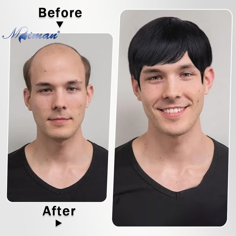 MIMAN Men's Short Black Human Hair Wigs Mens Layered Straight Natural Hair Wig Mens Wig Short Hair Replacement Wigs for Male Daily Wear - Image 3